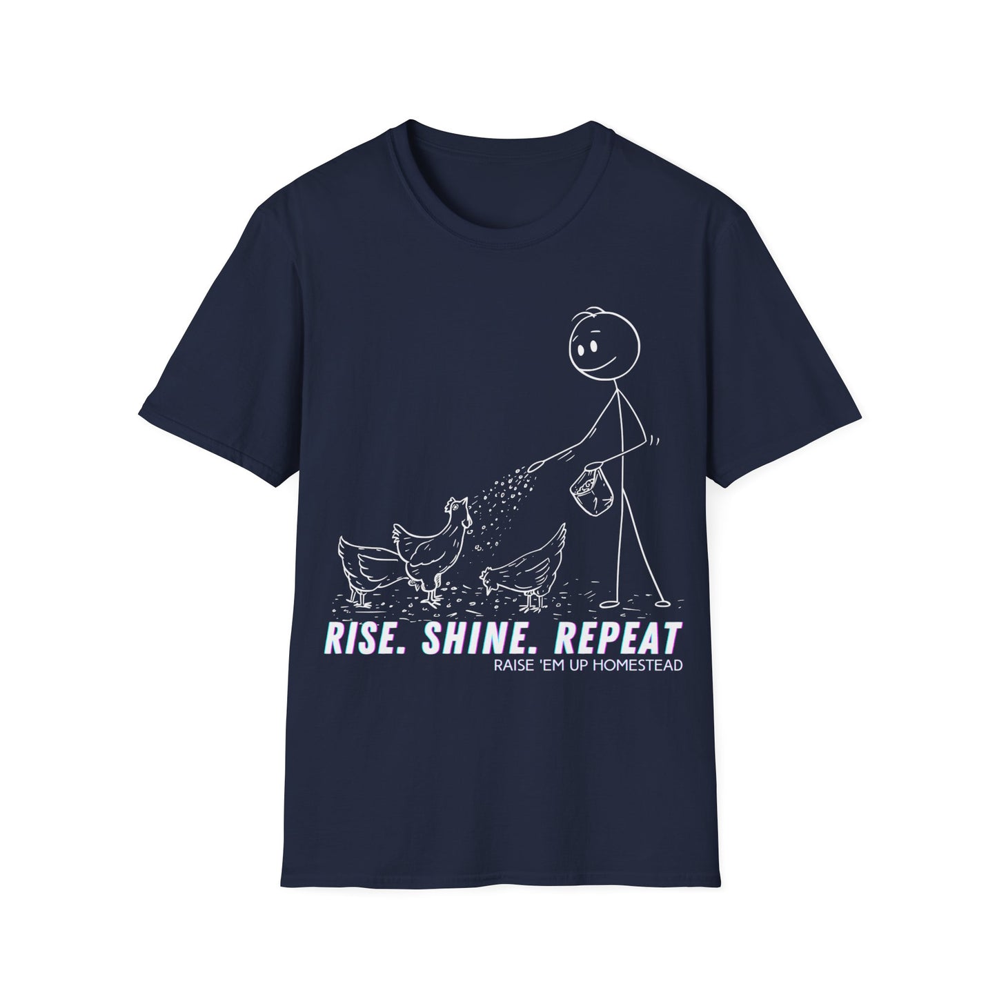 rise, shine, repeat pencil character Unisex Softstyle T-Shirt