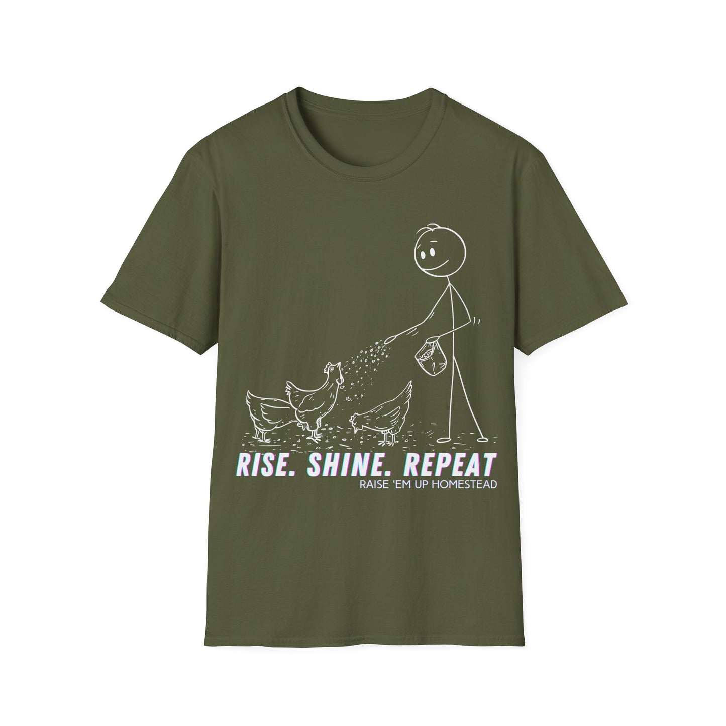 rise, shine, repeat pencil character Unisex Softstyle T-Shirt