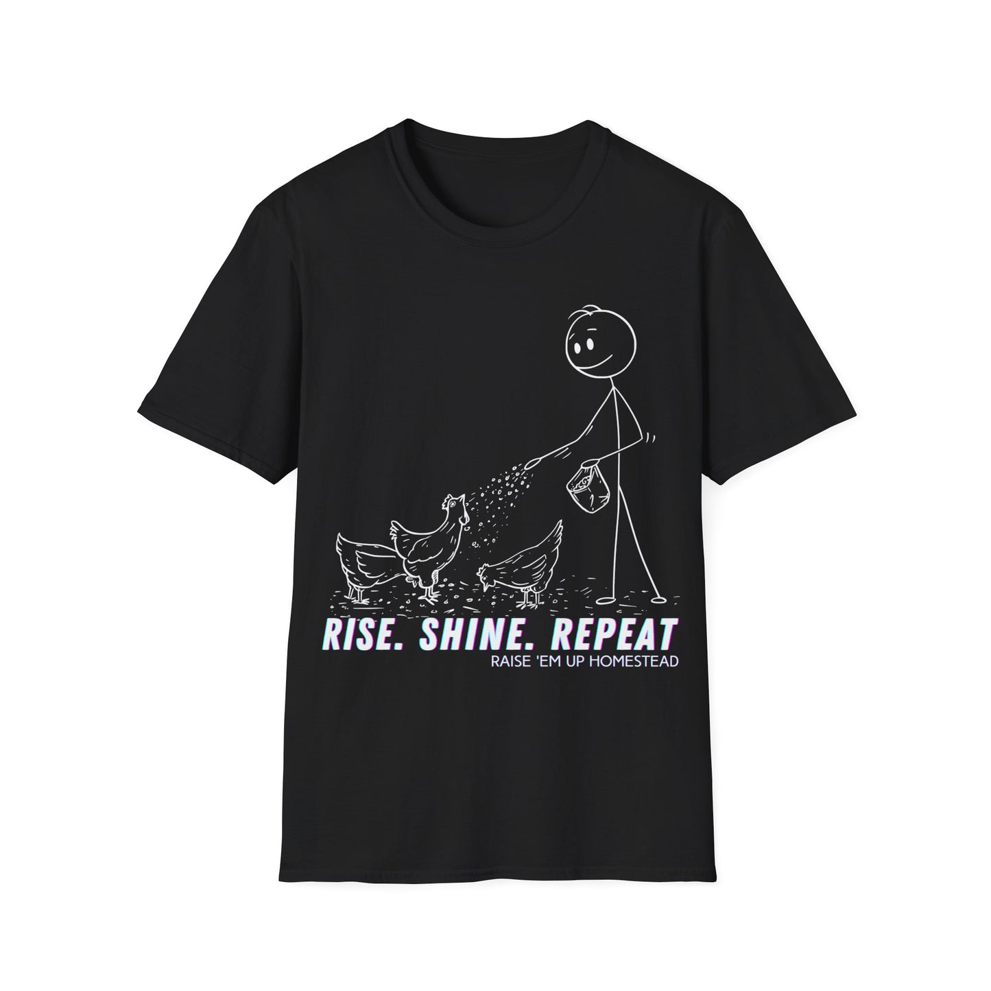 rise, shine, repeat pencil character Unisex Softstyle T-Shirt